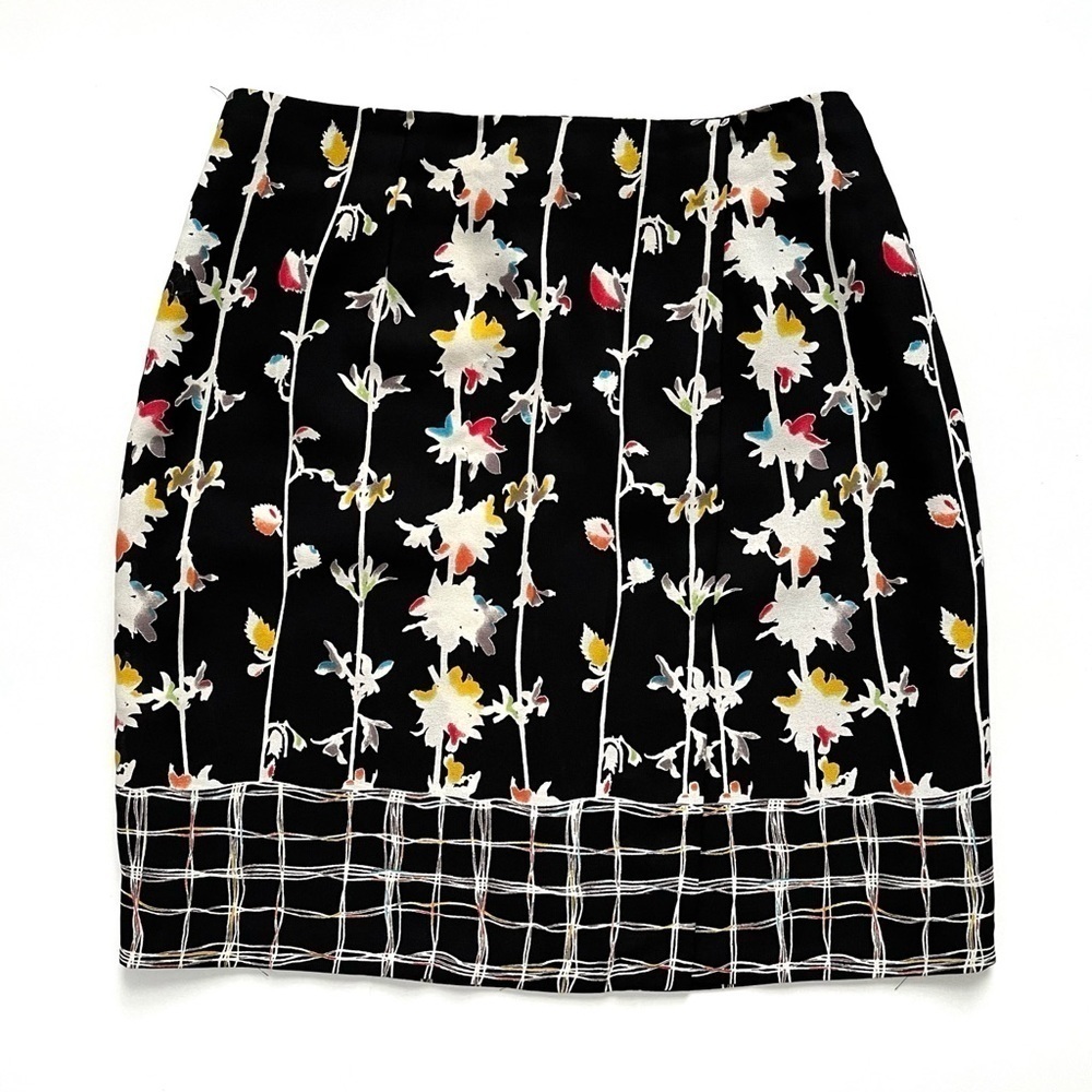 Mixit Faux Wrap Skirt Sz 10 Black White Multi Color Floral Grid Dual Pattern